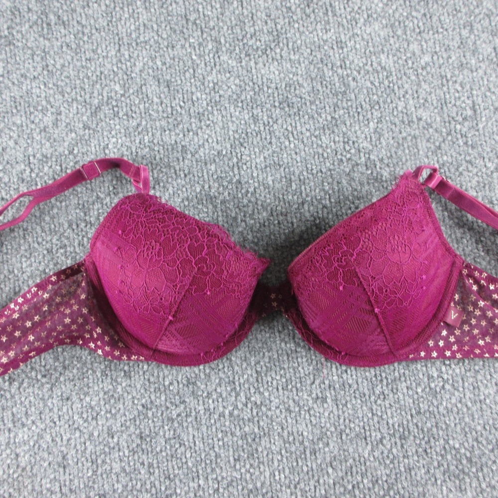 Victoria's Secret T-Shirt Bra Womens 34B Purple Lace Lined Demi Underwire Padded